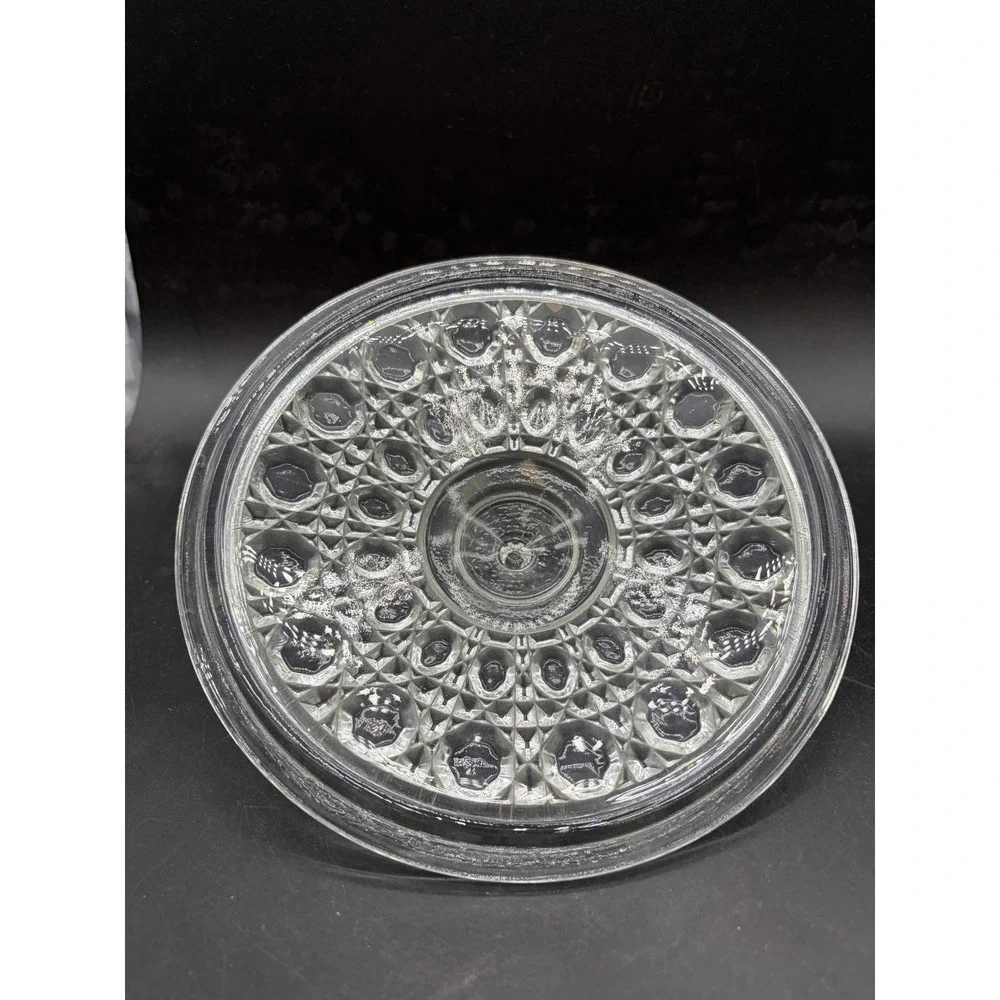 Vintage Clear Pressed Glass Thousand‎ Eye Candy Dish with Lid Round Compote